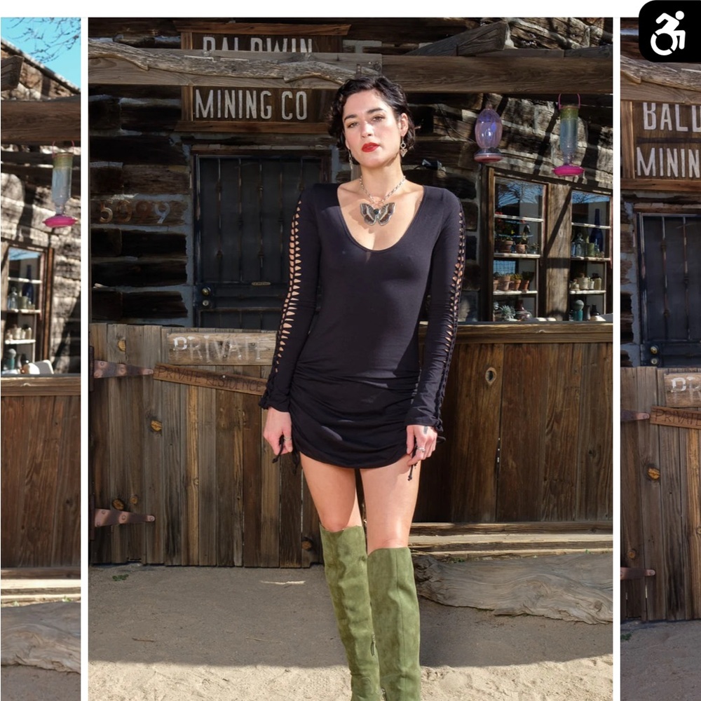 Slit Weave Bamboo Cinch Dress - Picture 3 of 9